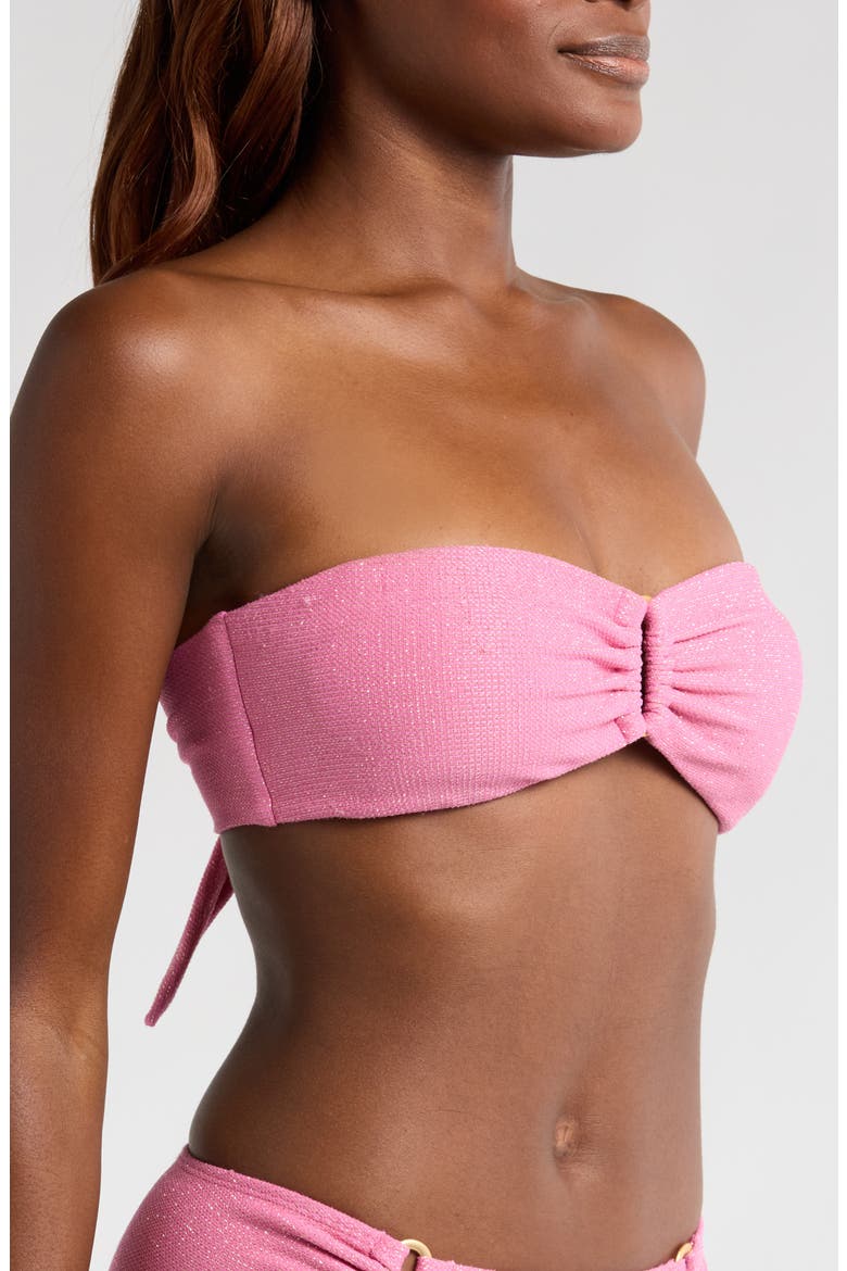 Metallic Bandeau Bikini Top, Alternate, color, SORBET