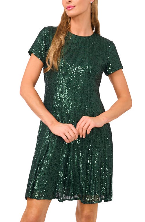 Cece Sequin Fit & Flare Dress In Green