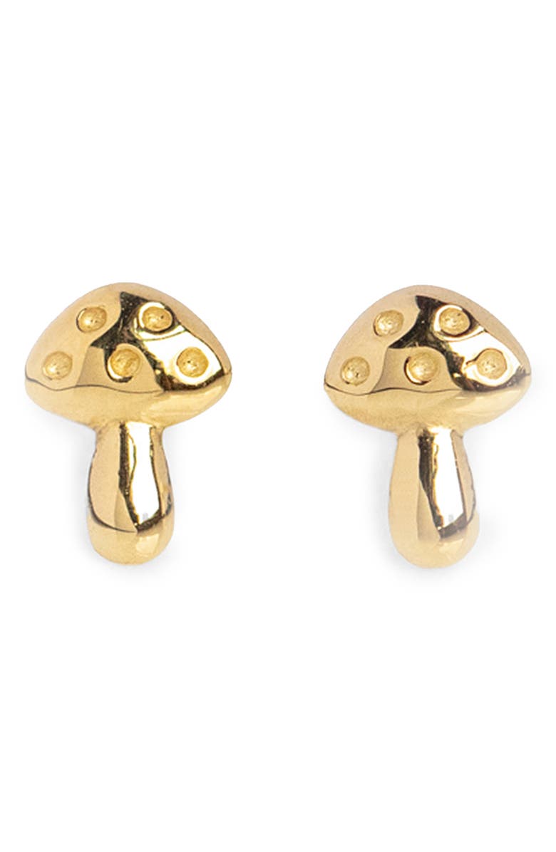 Local Eclectic Solid 9K Gold Mushroom Stud Earrings, Main, color, Gold