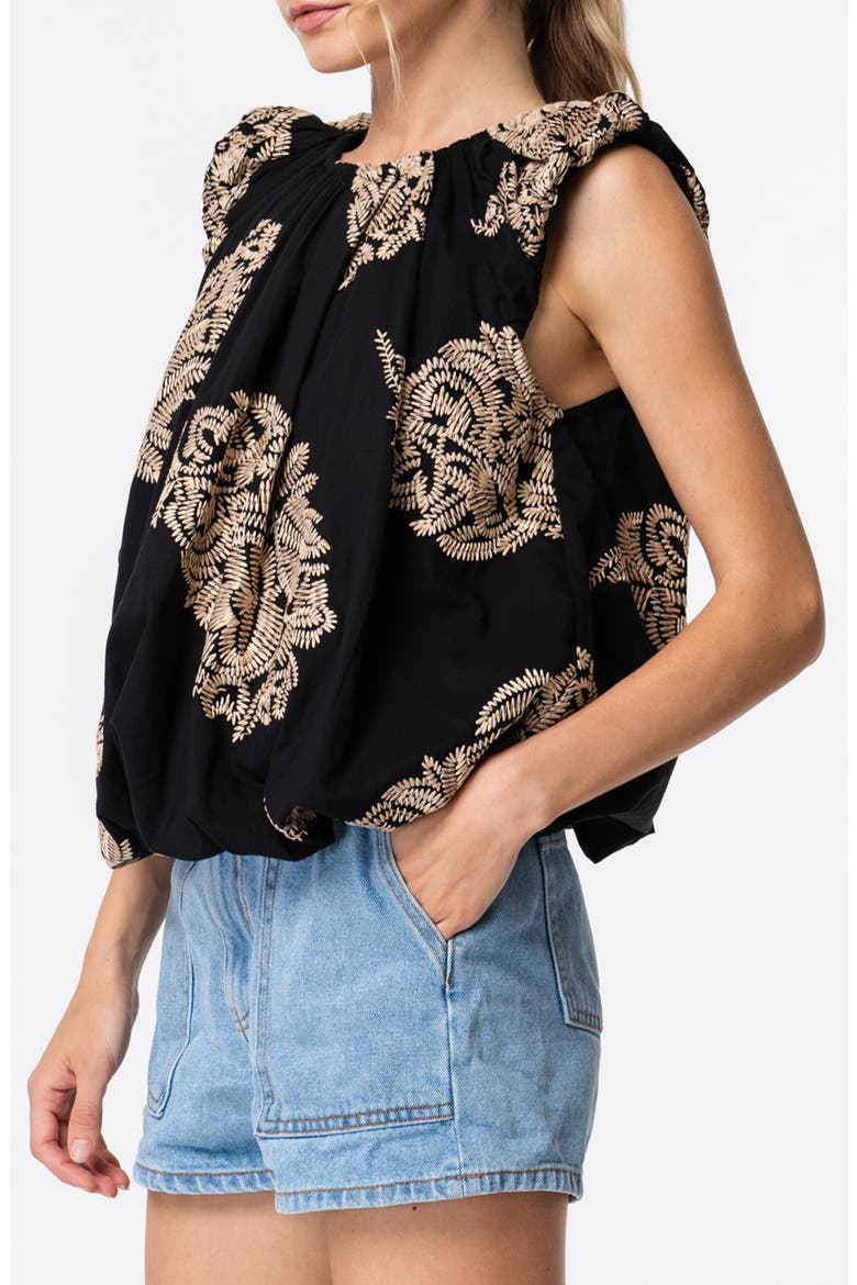 Sabrina Embroidered Bubble Hem Cotton Top, Alternate, color, BLACK CREAM