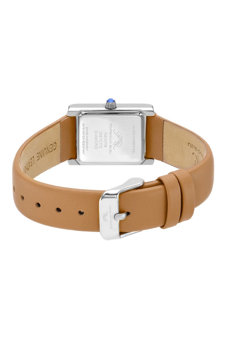 Karolina Diamond Leather Strap Watch, 21.5mm x 30mm - 0.06 ctw, Alternate, color, SILVER-COGNAC
