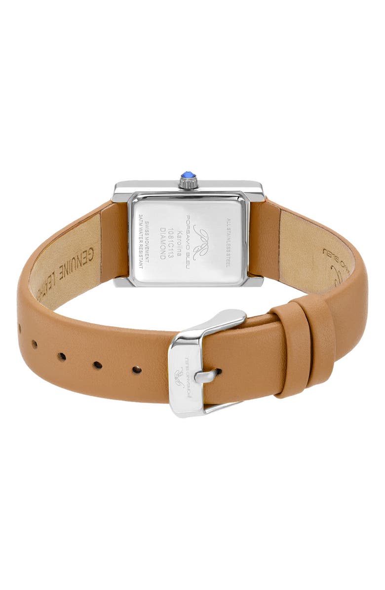 PORSAMO BLEU Karolina Diamond Leather Strap Watch, 21.5mm x 30mm - 0.06 ctw, Alternate, color, Silver-Cognac