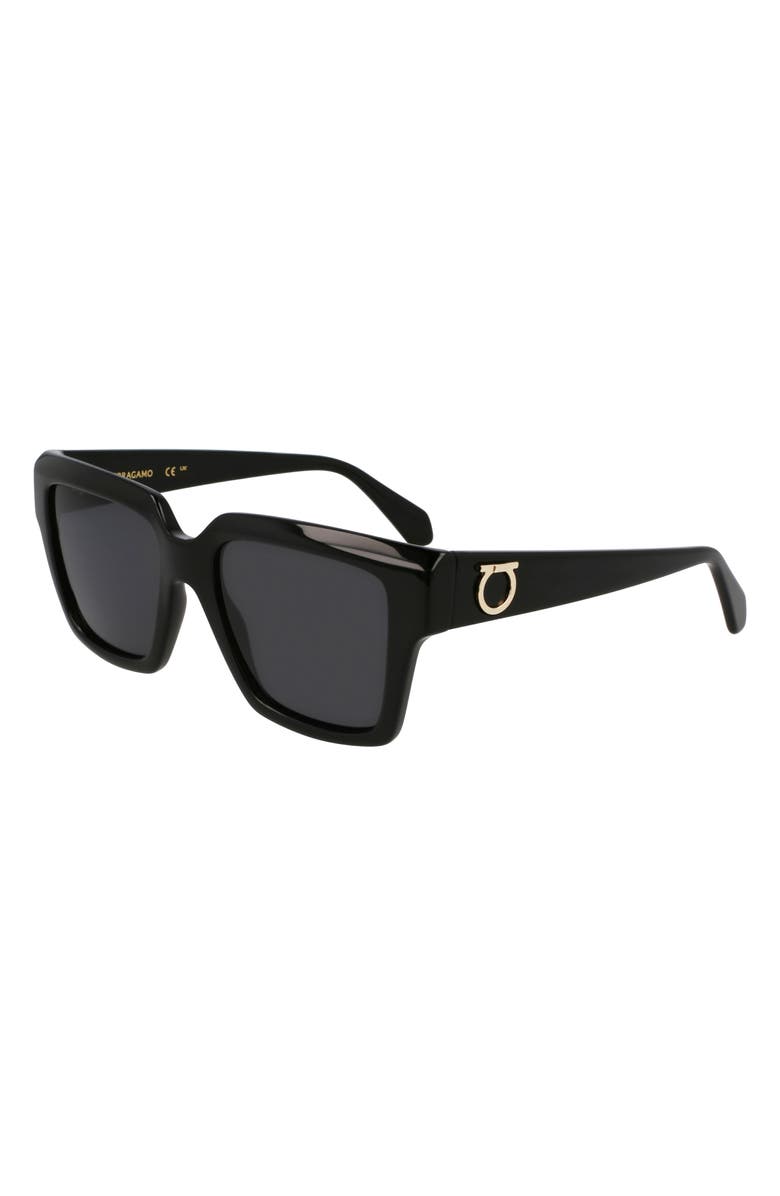 FERRAGAMO Gancini 54mm Rectangular Sunglasses, Alternate, color, Black
