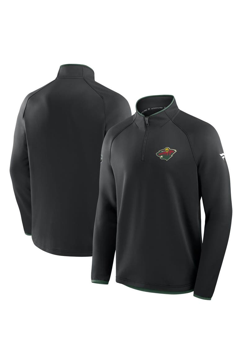 Men's Fanatics Black Minnesota Wild Authentic Pro Rink Raglan Quarter-Zip Pullover, Alternate, color, Black