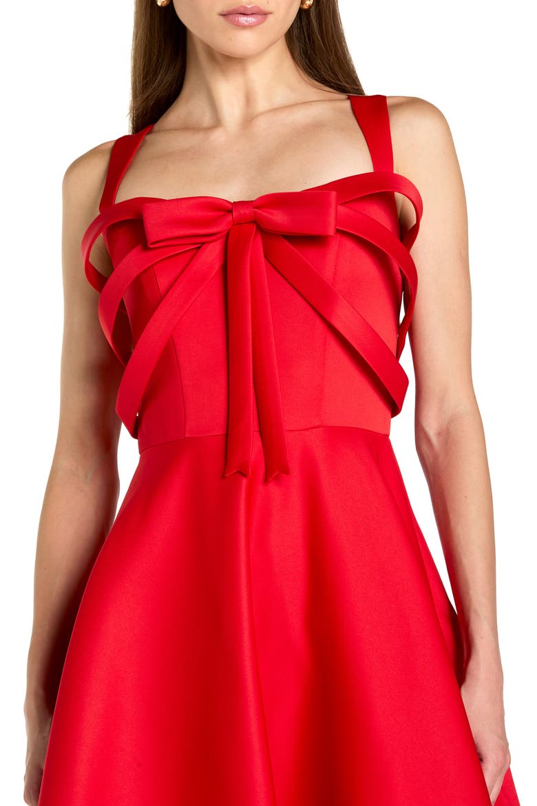 Women's Satin Sleeveless A Line Ankle Dress With Bow, Alternate, color, Red