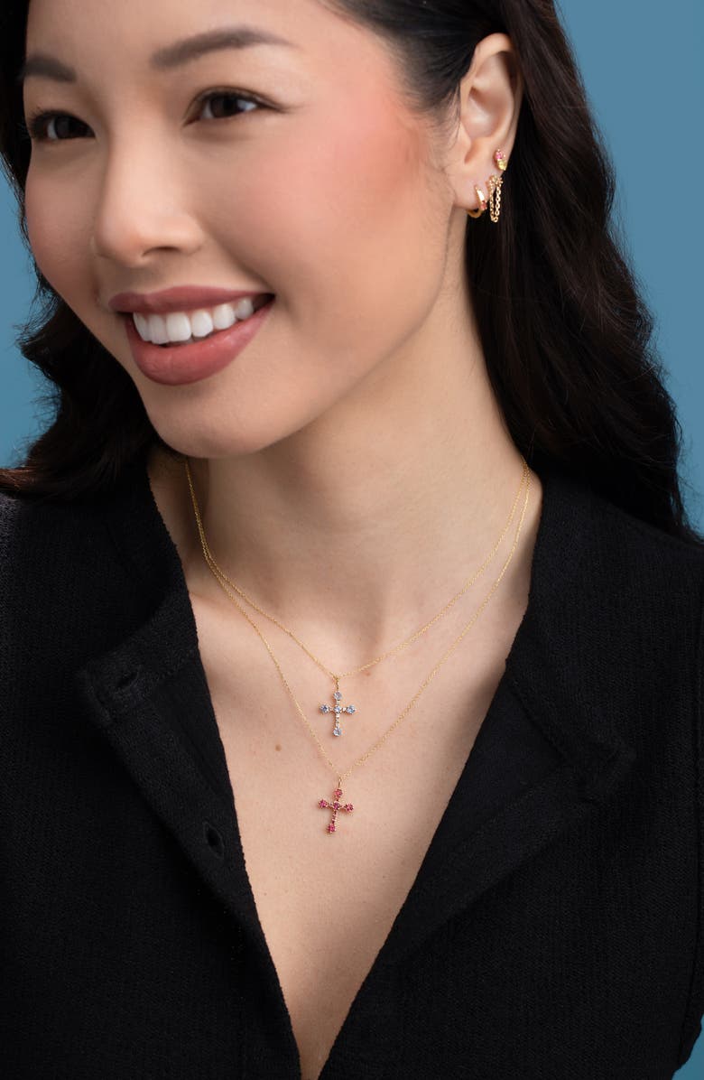 Bony Levy 14K Gold Pink Topaz Cross Pendant Necklace, Alternate, color, 
