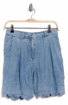 ELIE ELIE TAHARI Chambray Scallop Hem Shorts