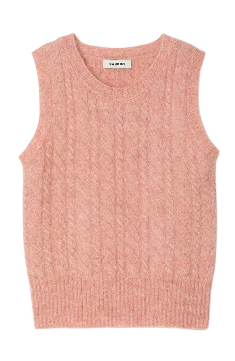 SANDRO Sleeveless brushed cable knit sweater, Alternate, color, Poudre Pink