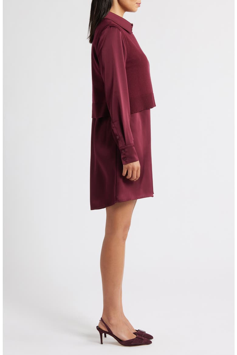 Layered Mixed Media Dress, Alternate, color, BORDEAUX