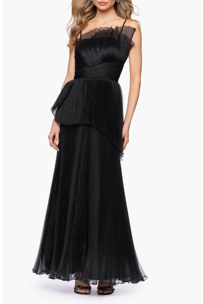 Fan Pleated Tulle Gown, Main, color, BLACK