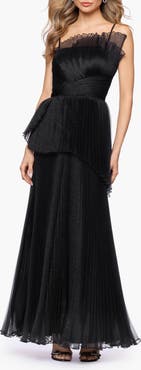 Betsy & Adam Fan Pleated Tulle Gown