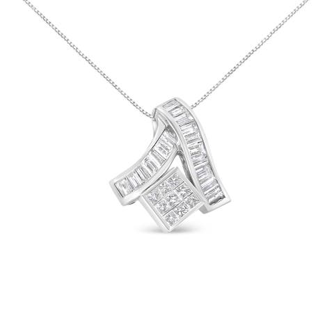 14K White Gold 1 7/8 cttw Mixed Geometry Diamond Pendant Necklace