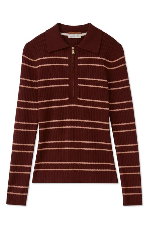 Scotch & Soda Stripe Zip Polo Sweater In Red