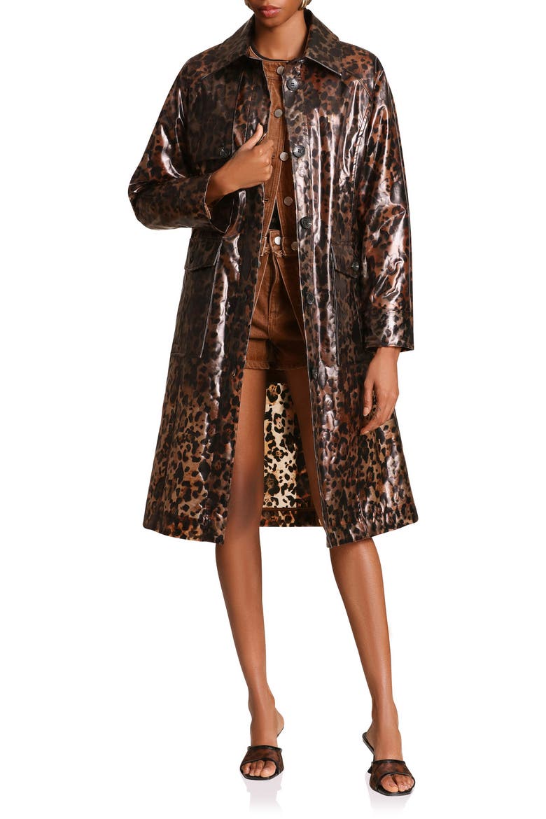 Leopard Print Rain Trench Coat, Main, color, LEOPARD