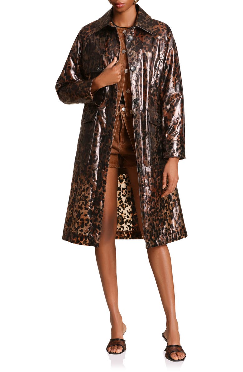Avec Les Filles Belted Water Repellent Raincoat, Alternate, color, Leopard