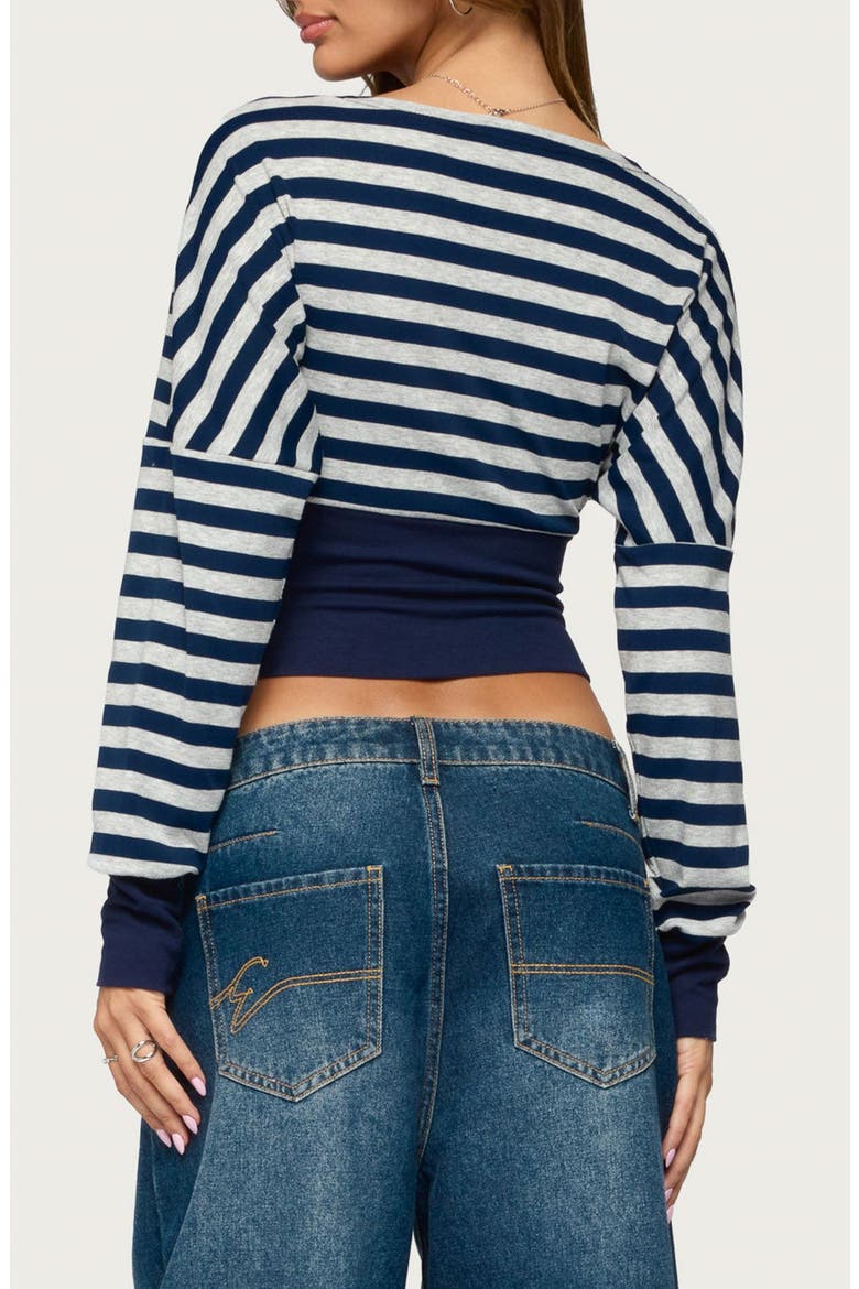 Keeva Striped Surplice Top, Alternate, color, NAVY-AND-GRAY-MELANGE