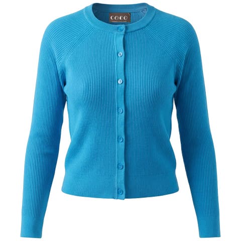 Cropped Rib Knit Raglan Button Cardigan