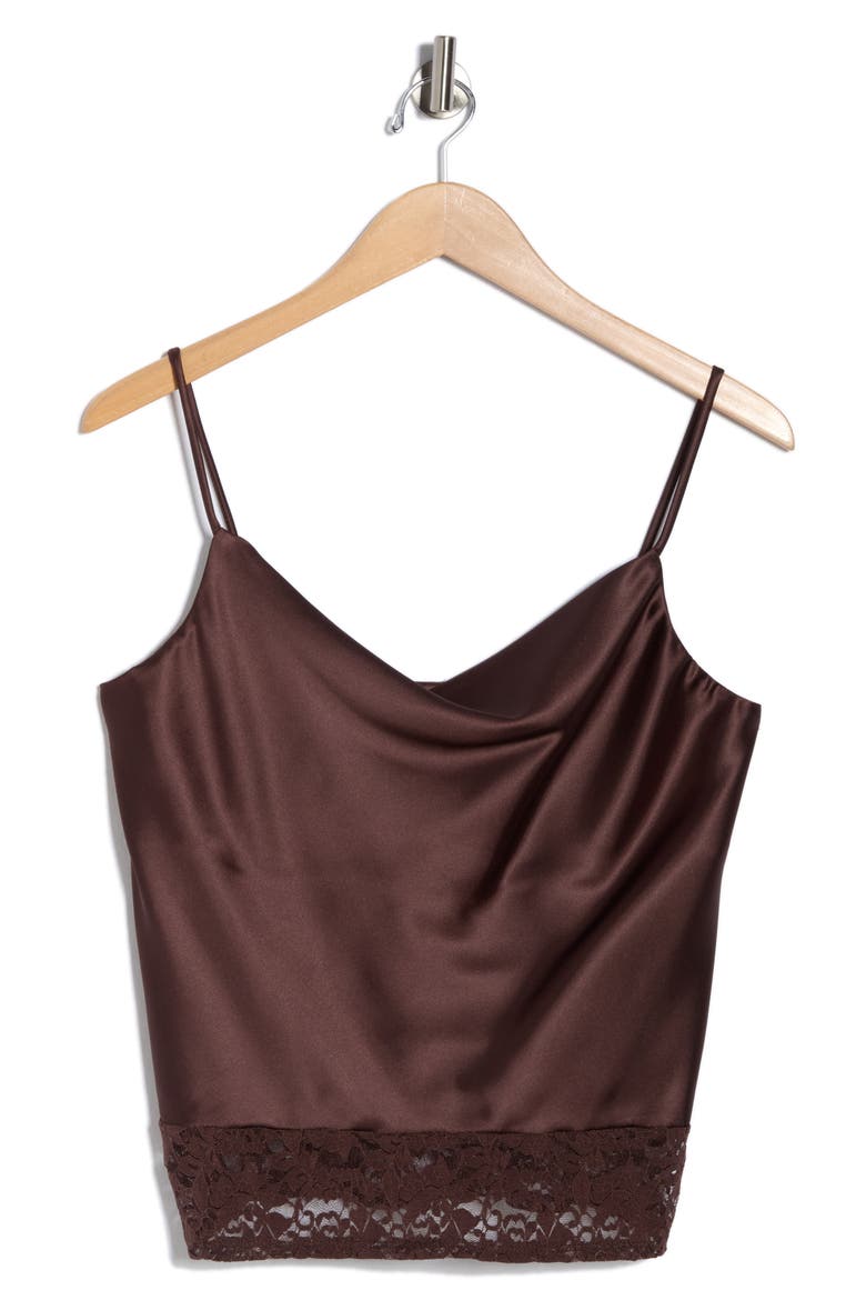 Lace Trim Satin Camisole, Alternate, color, BROWN