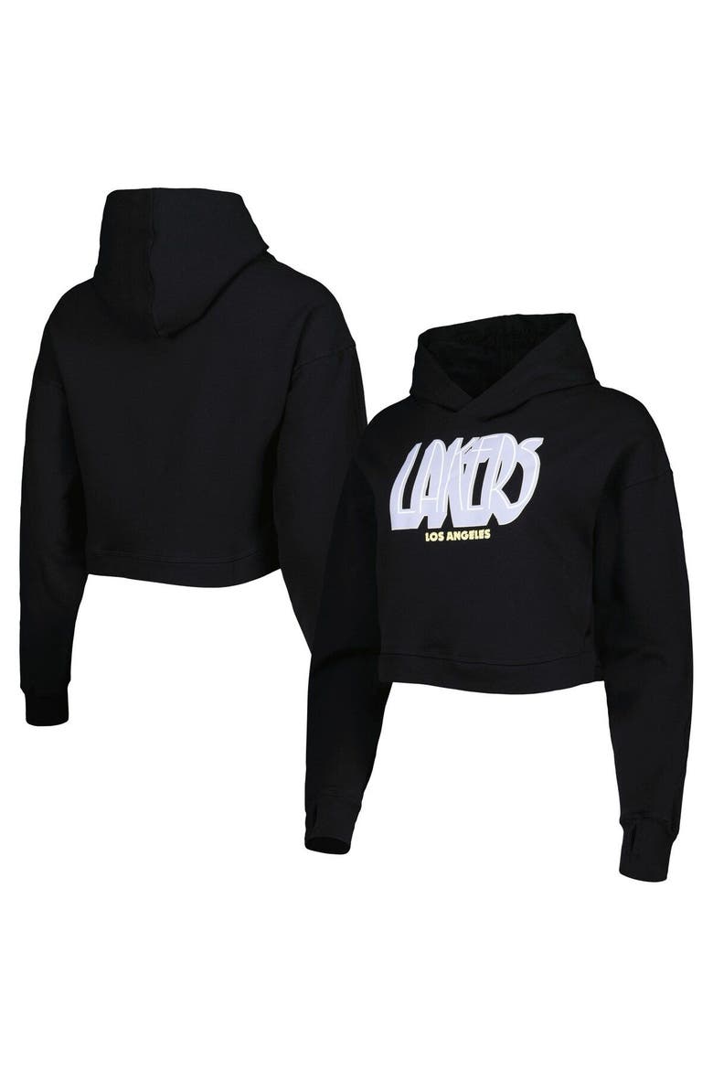 Women's Lusso Black Los Angeles Lakers Layla World Tour Cropped Pullover Hoodie, Main, color, Black