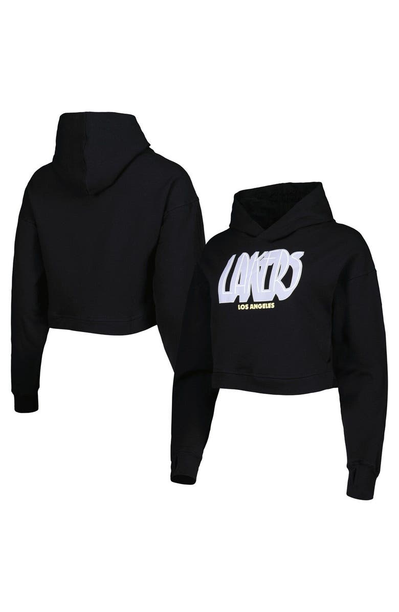 LUSSO Women's Lusso Black Los Angeles Lakers Layla World Tour Cropped Pullover Hoodie, Main, color, Black