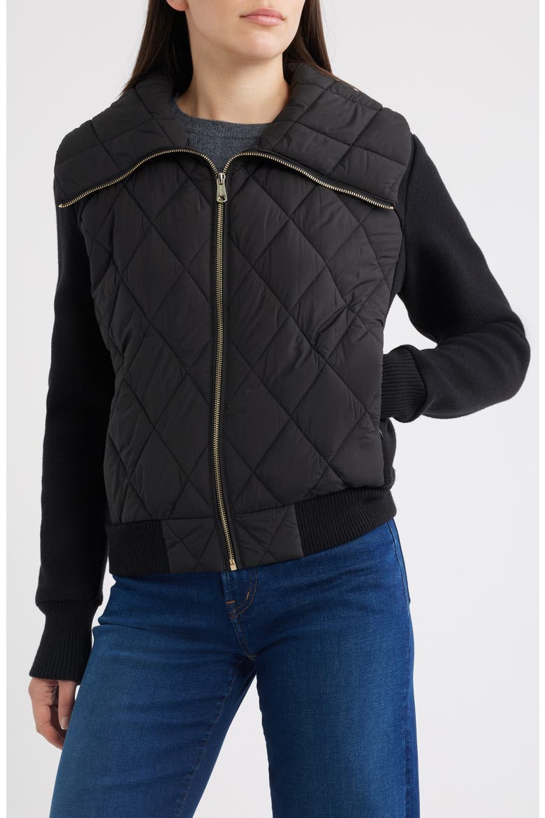 Mixed Media Knit & Quilted Jacket, Alternate, color, BLACK