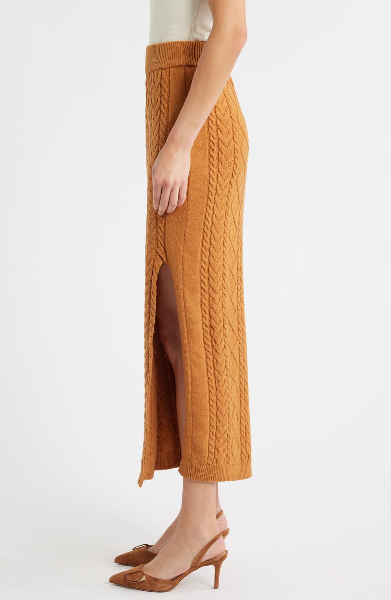 CITY BLUES Cable Knit Maxi Sweater Skirt, Alternate, color, Cognac
