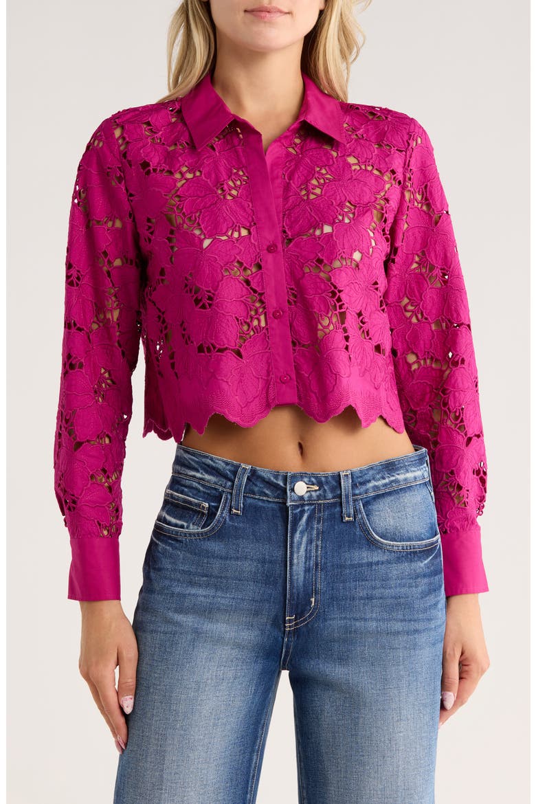 Seychelle Crop Button-Up Shirt, Main, color, RUBY