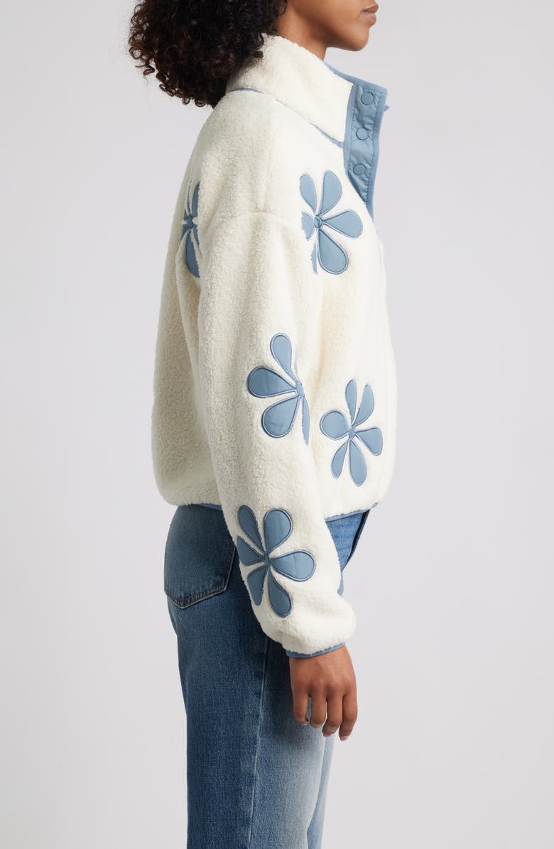 Thread & Supply Flower Patch Faux Shearling Pullover, Alternate, color, Ivory Windward Blue Combo