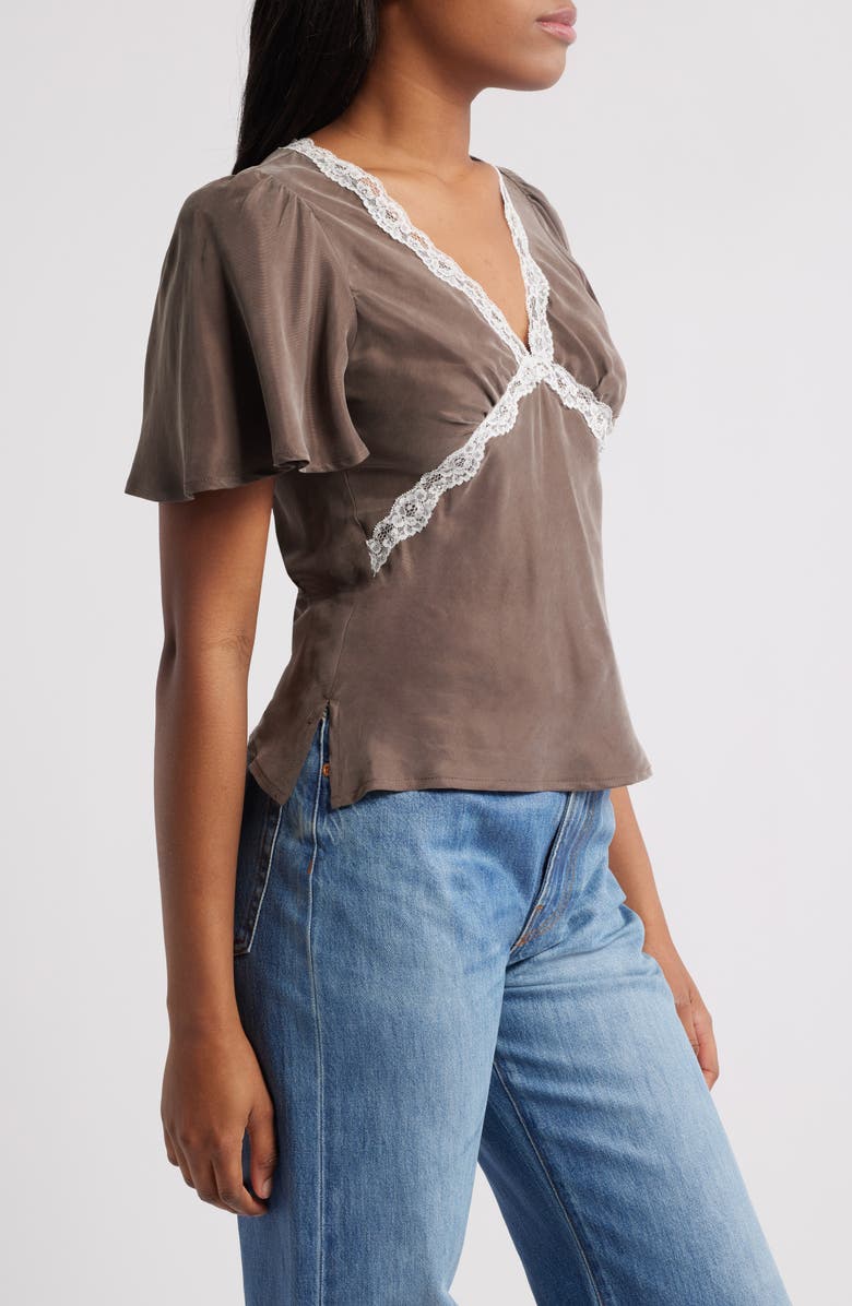 Petal & Pup Elianna Lace Trim Top, Alternate, color, Brown/ White