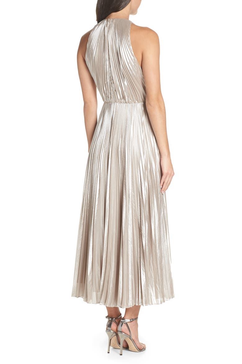 Pleated Metallic Dress, Alternate, color, CHAMPAGNE