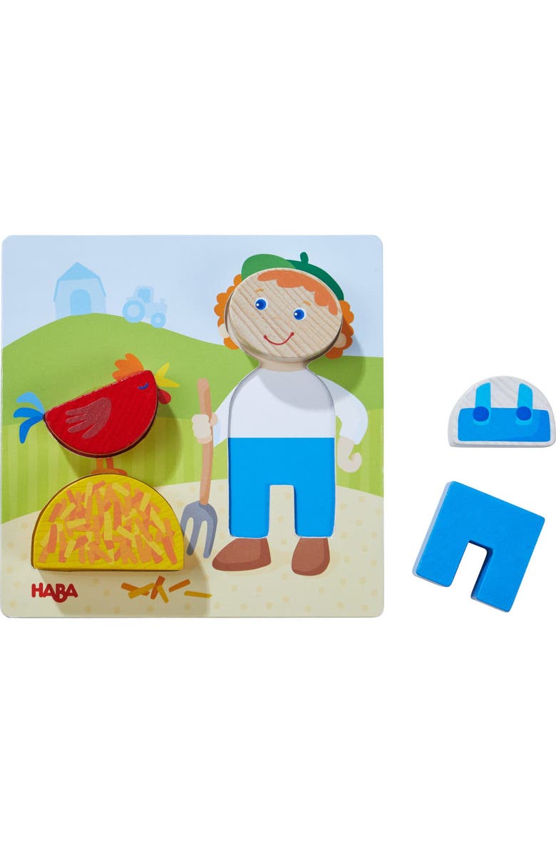 HABA On the Farm Beginner Pattern Blocks Puzzle with 3 Background Scenes and 14 Wooden Pieces - Ages 18 Months +, Alternate, color, Multi