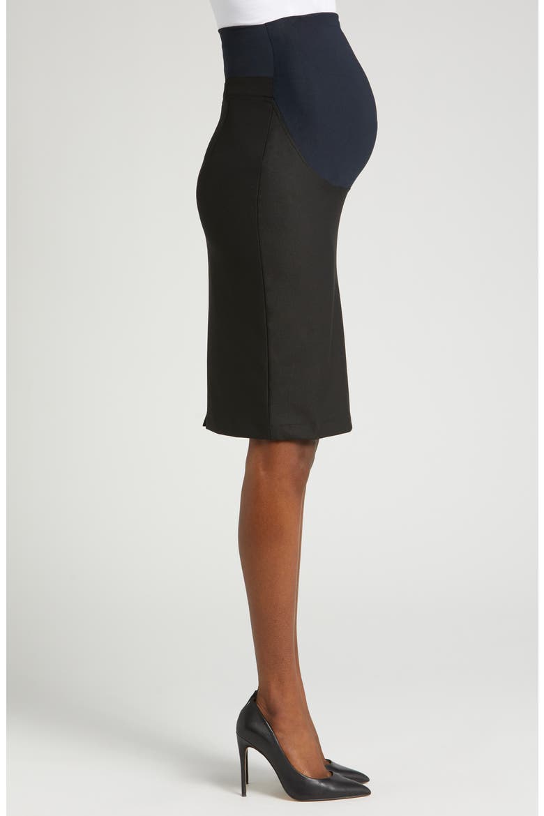 Women's Knee Length Maternity Pencil Skirt with Bump Panel in Italian Stretch Suiting Fabric, Alternate, color, BLACK