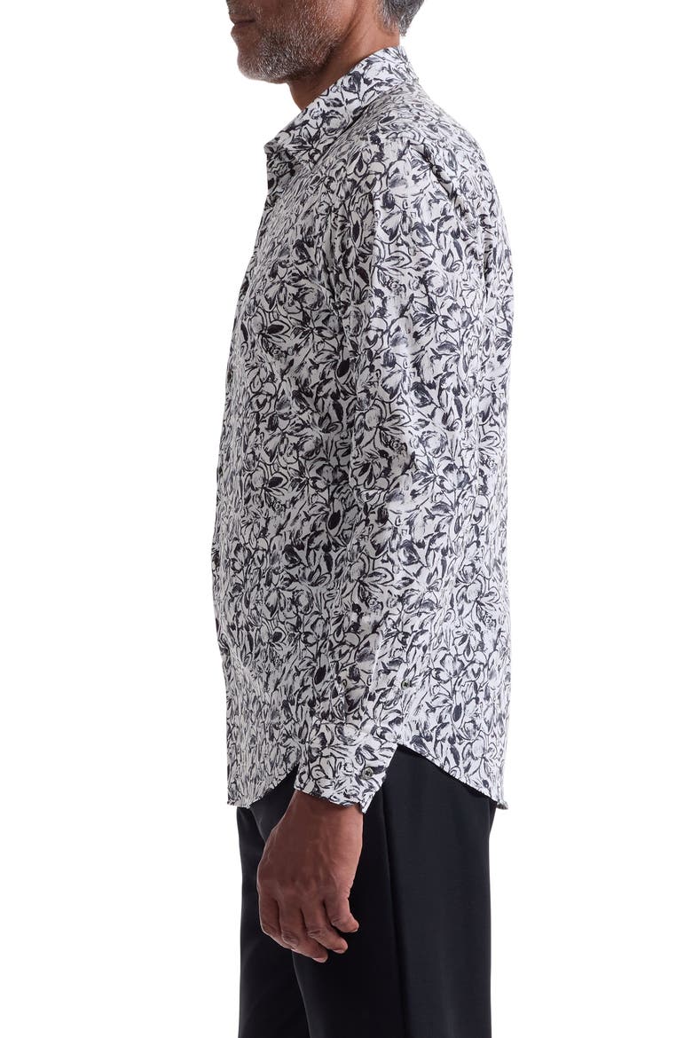 Julian Shaped Fit Floral Print Stretch Cotton Button-Up Shirt, Alternate, color, BLACK