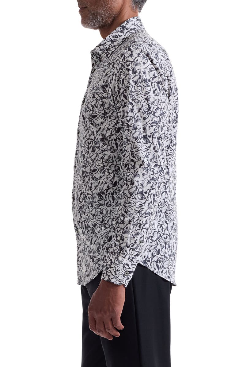 Bugatchi Julian Shaped Fit Floral Print Stretch Cotton Button-Up Shirt, Alternate, color, Black