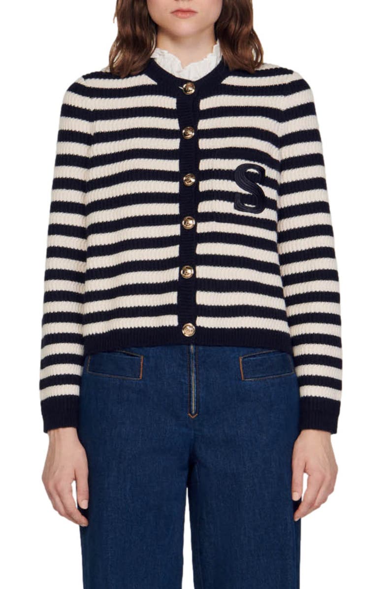 SANDRO Sailor Stripe Cardigan, Main, color, 