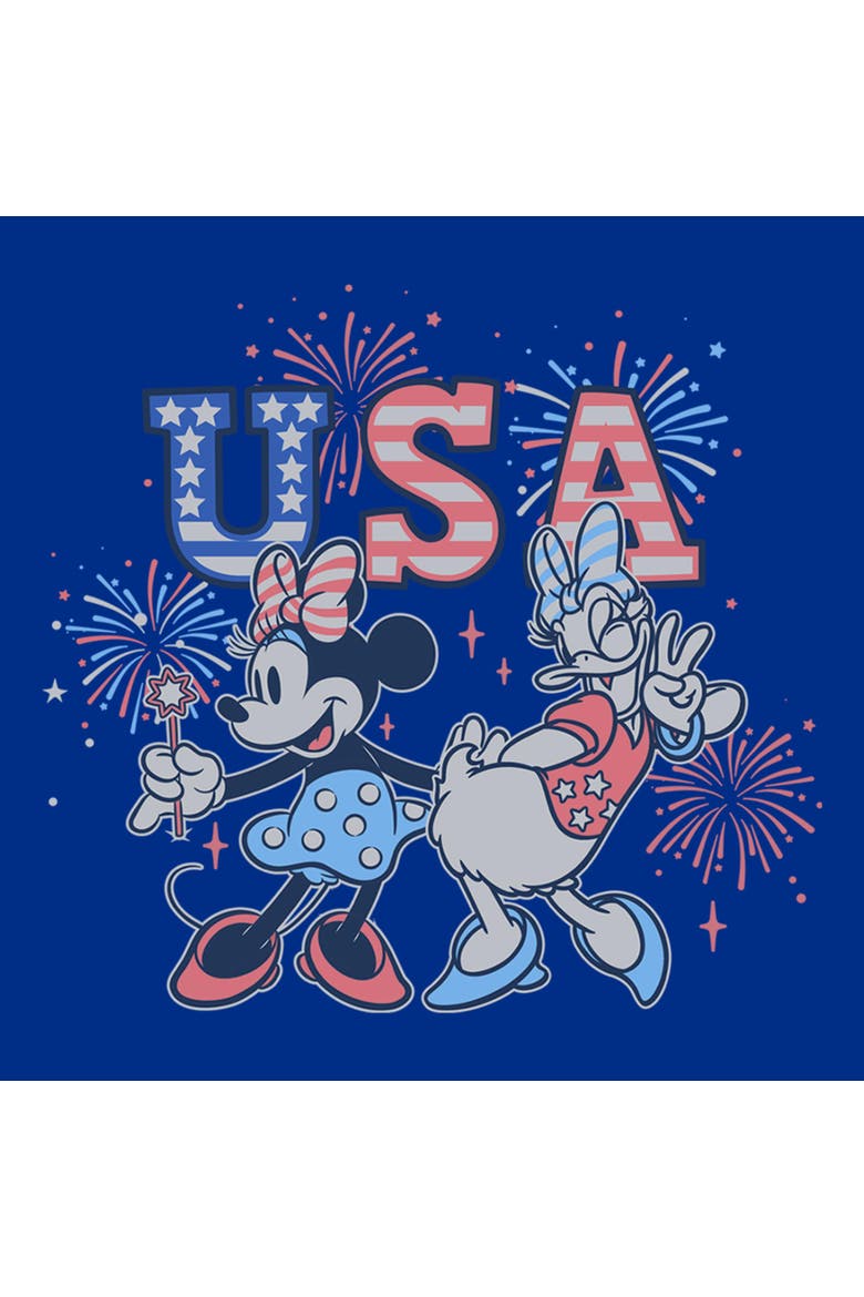 Junior's Minnie and Daisy Fireworks Short Sleeve Graphic T-Shirt, Alternate, color, Royal Blue