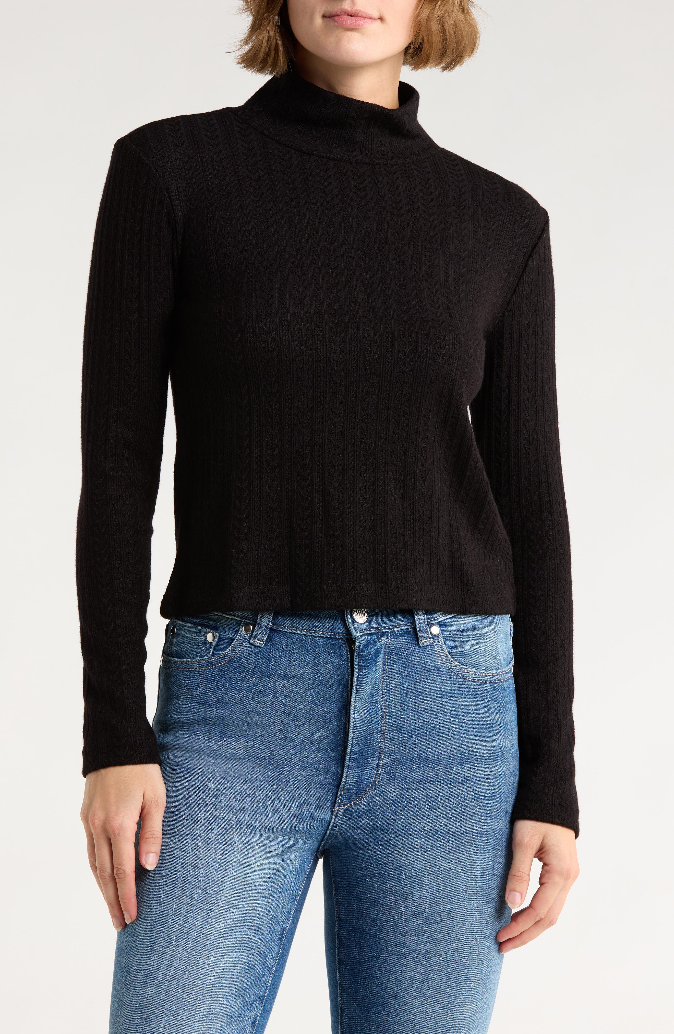 JASON WU Mock Neck Long Sleeve Crop Top