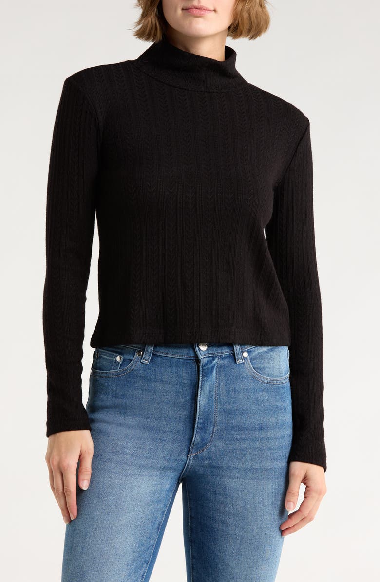 JASON WU Mock Neck Long Sleeve Crop Top, Main, color, Black