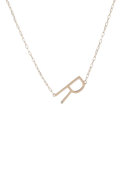 Gold Elongated Initial Pendant Necklace