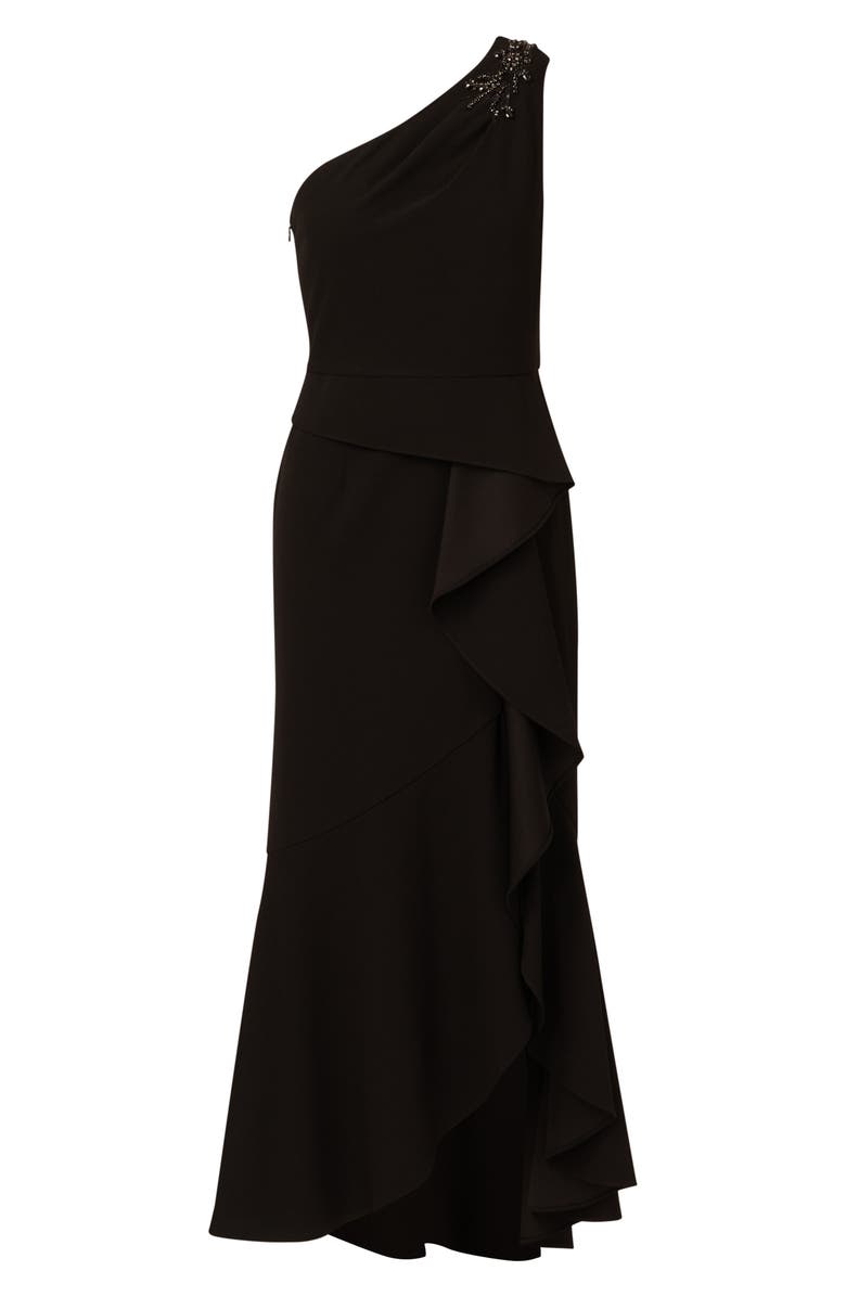 Adrianna Papell Beaded One-Shoulder Crepe Gown, Alternate, color, Black