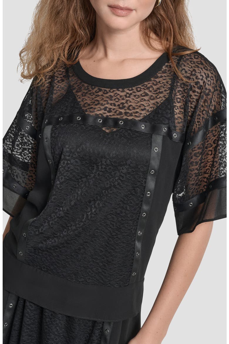 Flowy Leopard Mesh Boxy Top, Alternate, color, BLACK