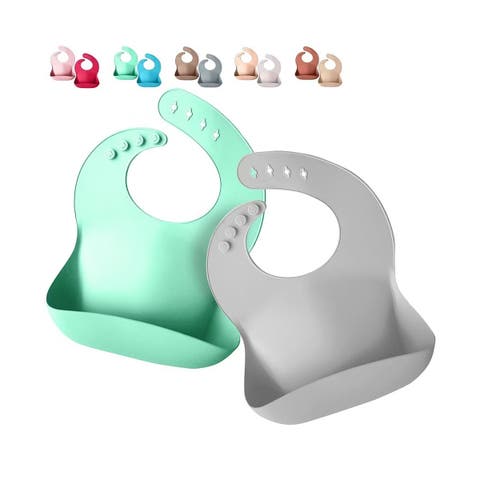 Silicone Baby Bib Set Waterproof Adjustable Food Catcher 2 Piece