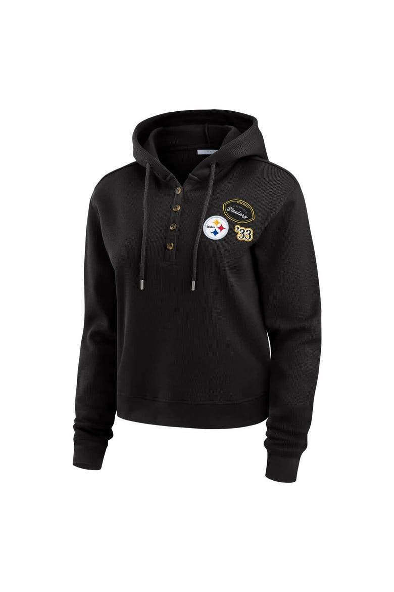 Women's WEAR by Erin Andrews  Black Pittsburgh Steelers Waffle Hoodie Pullover Top, Alternate, color, Black
