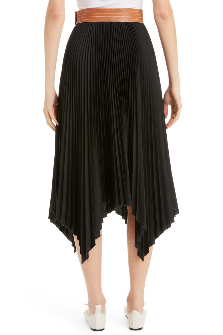 Leather Band Asymmetrical Pleated Midi Skirt, Alternate, color, BLACK/ TAN