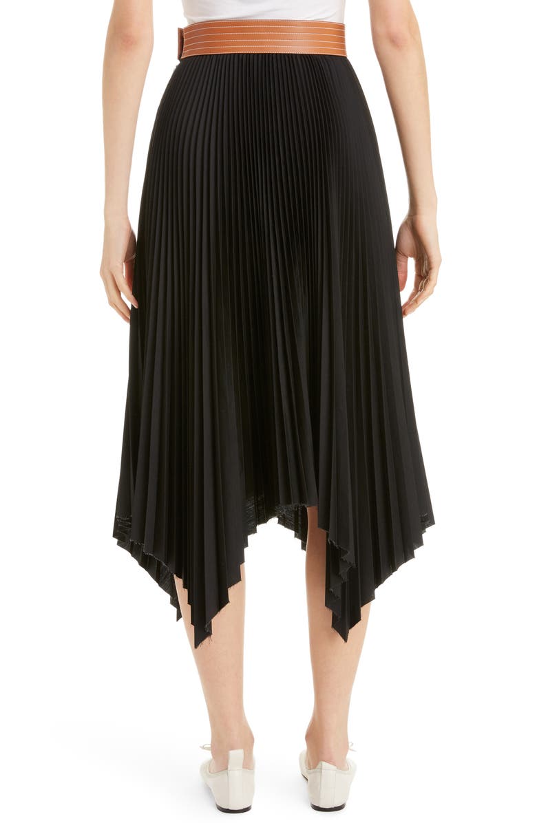 Loewe Leather Band Asymmetrical Pleated Midi Skirt, Alternate, color,