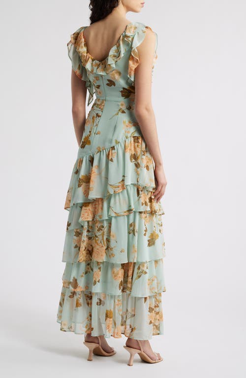 Chelsea28 Cap Sleeve Cascading Ruffle Gown