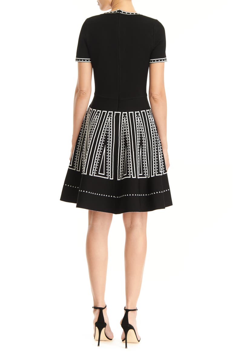 Jacquard Fit & Flare Sweater Dress, Alternate, color, BLACK MULTI