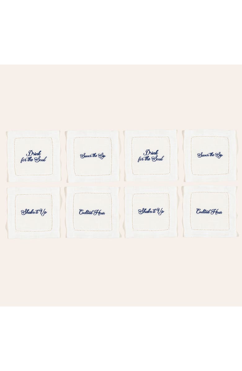 Zsa Zsa Zsu Prusa 4Pcs Embroidered 100% Polyester Cocktail Napkin 8 Pcs Set, Main, color, White