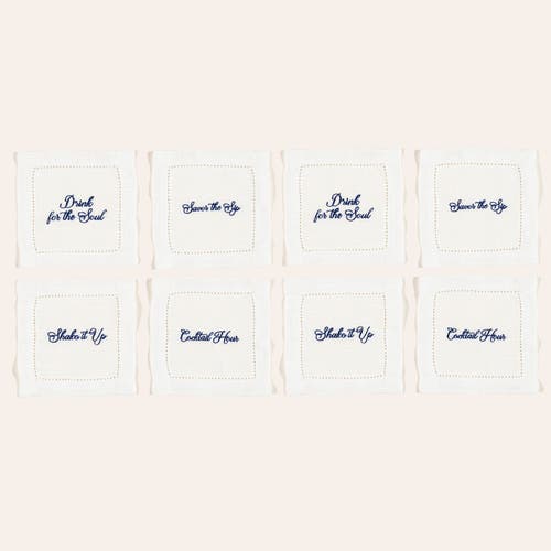 Zsa Zsa Zsu Prusa 4pcs Embroidered 100% Polyester Cocktail Napkin 8 Pcs Set In White