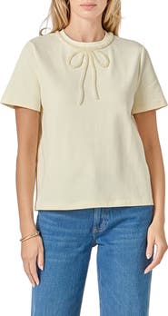 English Factory Beaded Bow Cotton T-Shirt